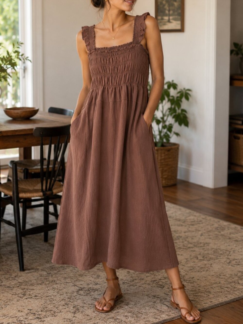 Old Navy Brown Maxi Dress Large Stretch Sleeveless Casual Midi/Maxi